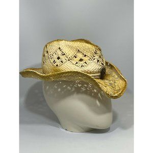 Tropical Trends Straw Hat With Wooden Heart One-Size womens